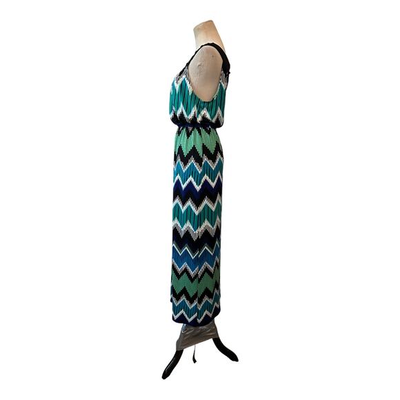AB Studio blue green zig zag print sleeveless maxi dress size Small - Picture 4 of 11